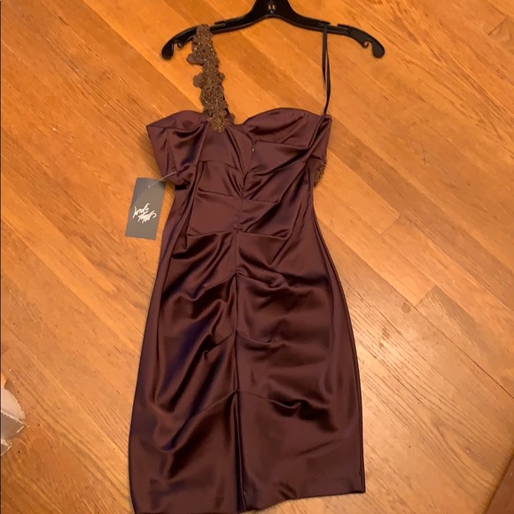 XSCAPE one shoulder brown dress - Picture 3 of 7